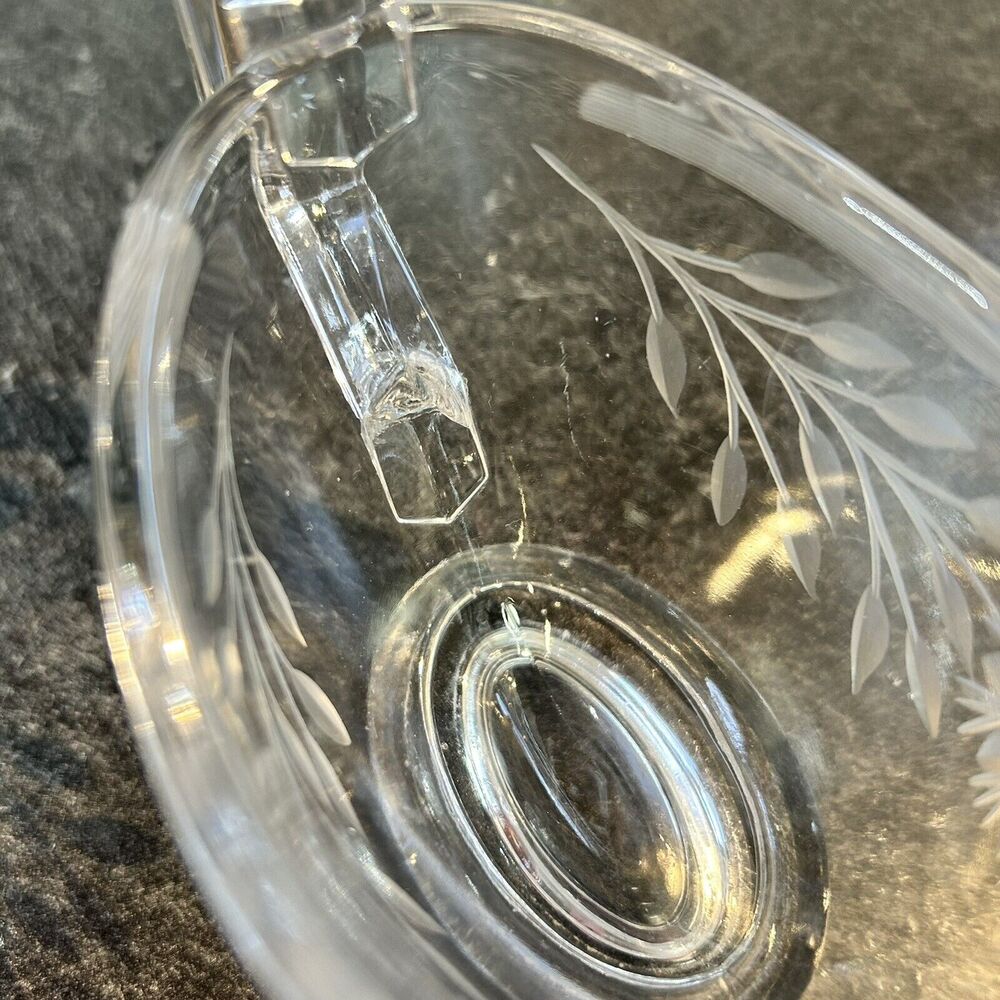 VINTAGE Heisey ART‎ DECO Gravy Sauce Boat Clear Glass Etched Floral Design - Picture 6 of 9